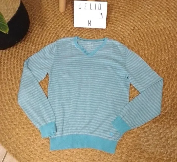 🧥 pull fin à rayures Célio taille M - 100% coton