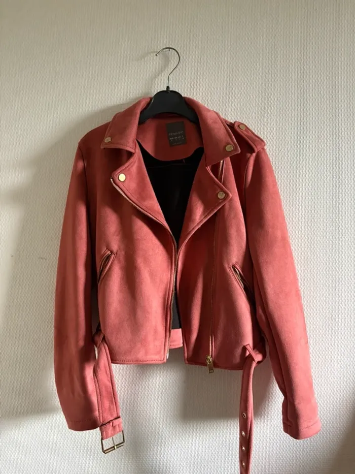 Veste perfecto, style daim rose