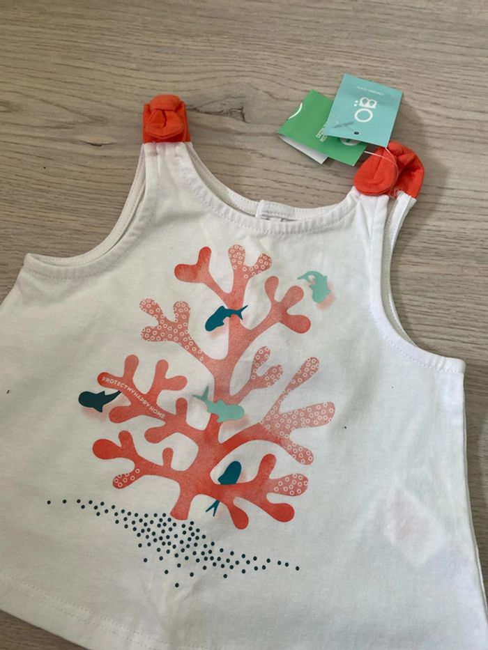 T-shirt tunique Obaibi Obaïbi taille 6 mois Neuf Motif corail - photo numéro 2
