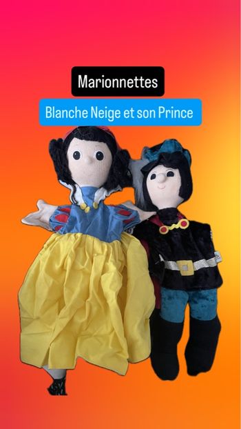 2 marionnettes blanche neige et prince