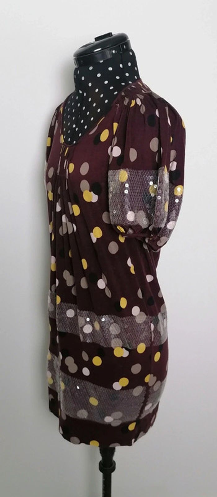 Robe d'été pois bordeaux mauve pois sequins Taille L Kenzo - photo numéro 5