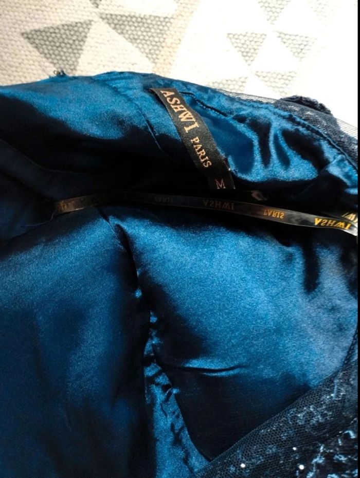 Robe  de  soirée  marine  strass  sequins  -  Ashwi  -  M  = S  actuel -  Comme  Neuve - photo numéro 13