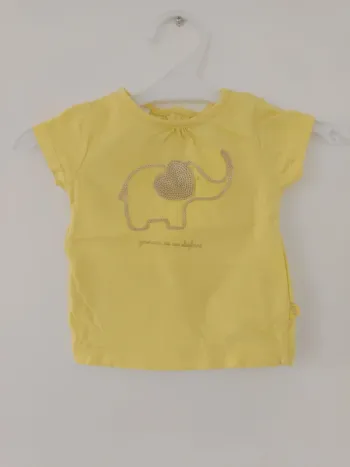 Top haut t-shirt manches courtes éléphant jaune bébé fille 3 mois Obaïbi