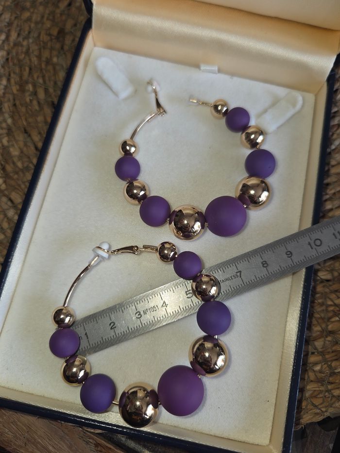 Clips creoles boules dorées et Violette - photo numéro 4