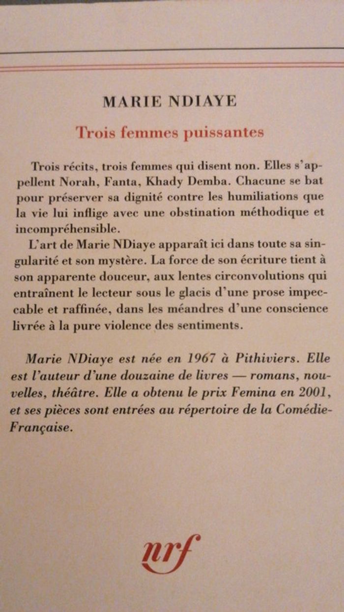 Trois femmes puissantes de Marie Ndiaye - photo numéro 2