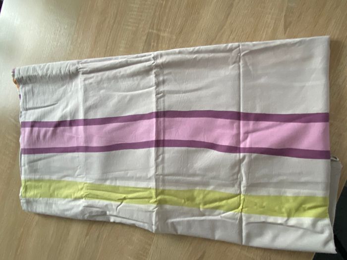 Parure de lit complète 1 personne 90x190 cm rose violet vert, housse de couette, taie d’oreiller - photo numéro 6