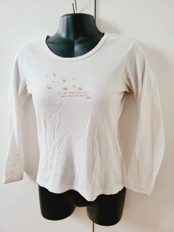 Tee shirt petit bateau blanc crème vintage taille 12 ans coquette nuit étoilée 100% coton