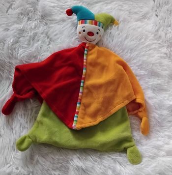 Doudou plat arlequin grelots- orange , rouge et vert - Milette