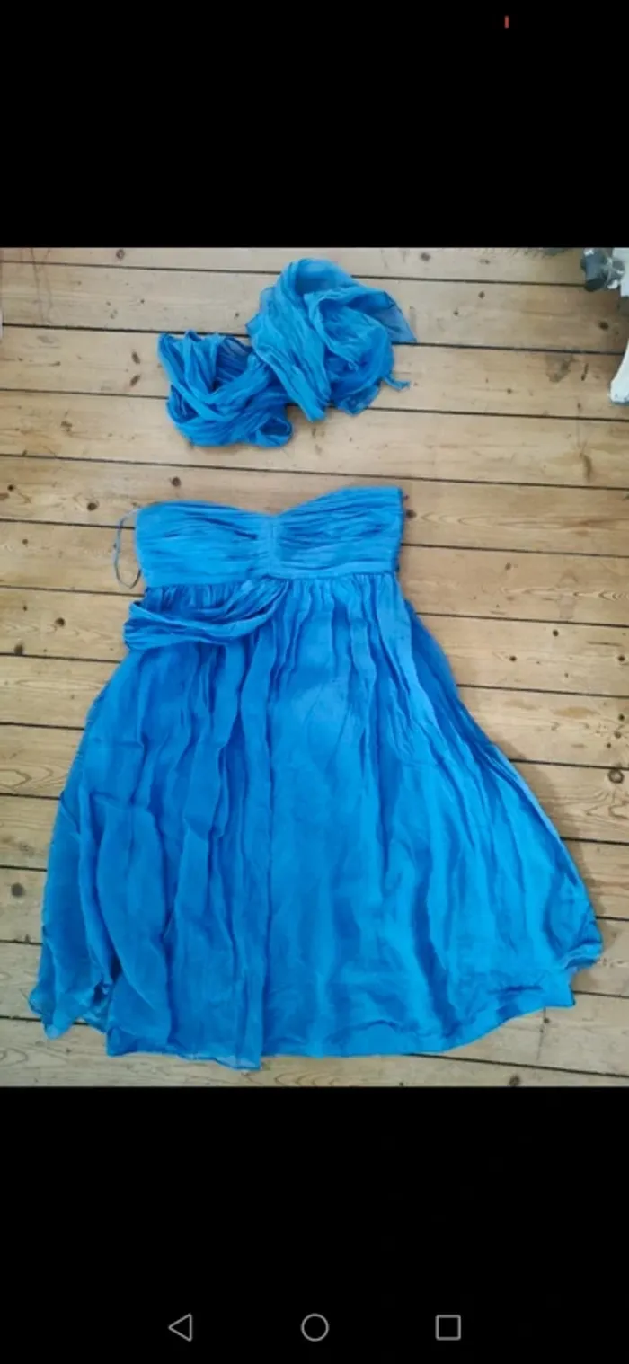 Robe bustier bleu magnifique en soie Zara - photo numéro 3