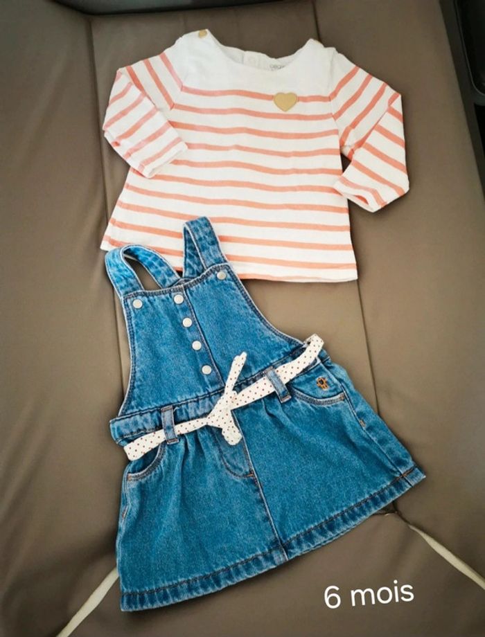 Ensemble robe en jean / t-shirt manches longues Obaibi, 6 mois.
