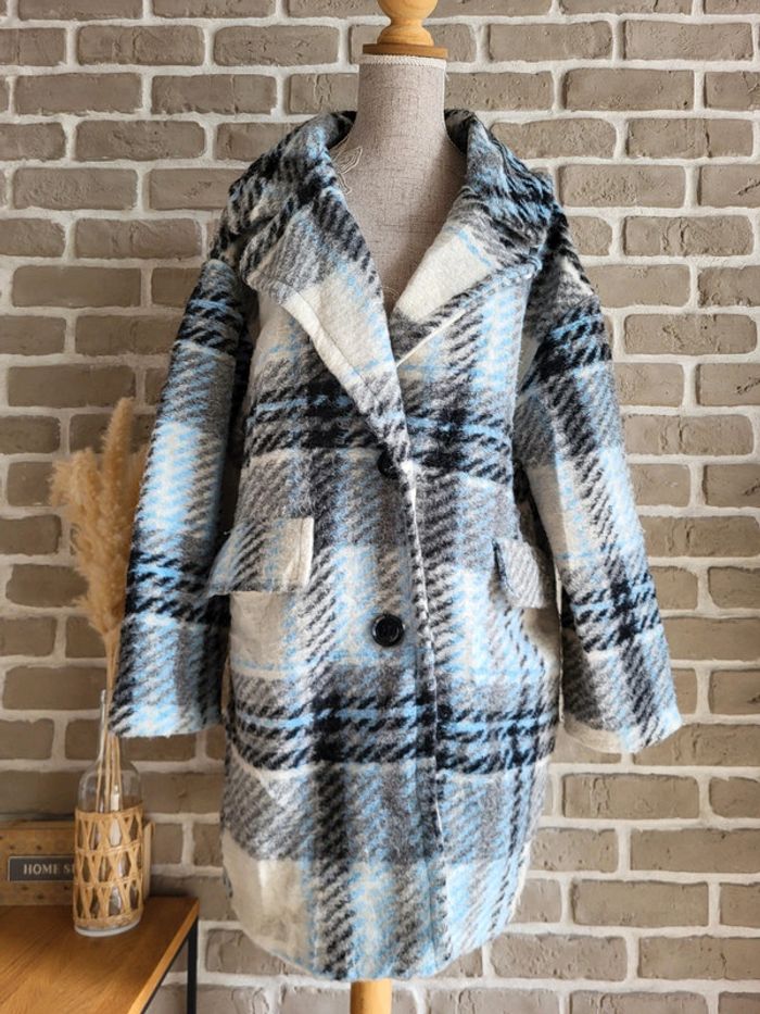 Manteau en laine à carreaux blanc et bleu - Made in Italy - photo numéro 2