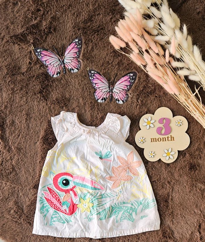 Robe dpam 3 mois été fille avec pélican et fleurs