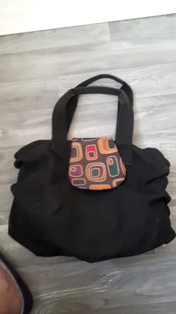 Sac toile noir et cuir multicolore