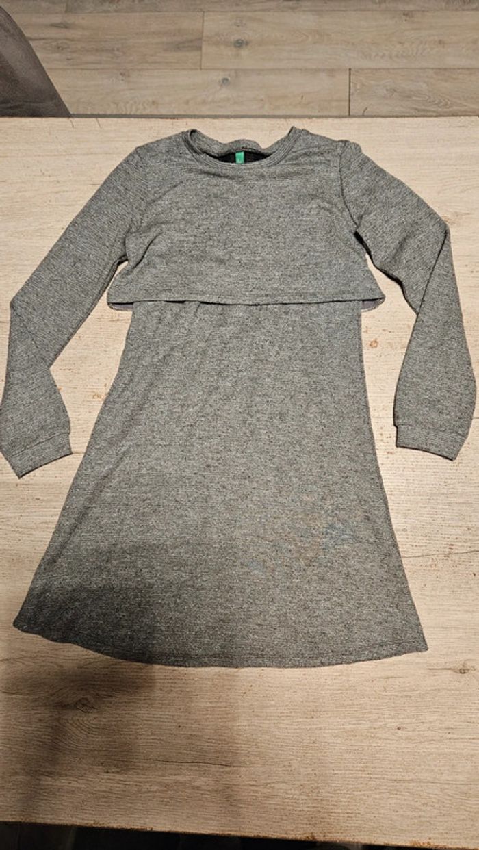 Robe courte évasée grise à manches longues, Benettol, 8/9 ans, nickel - photo numéro 3
