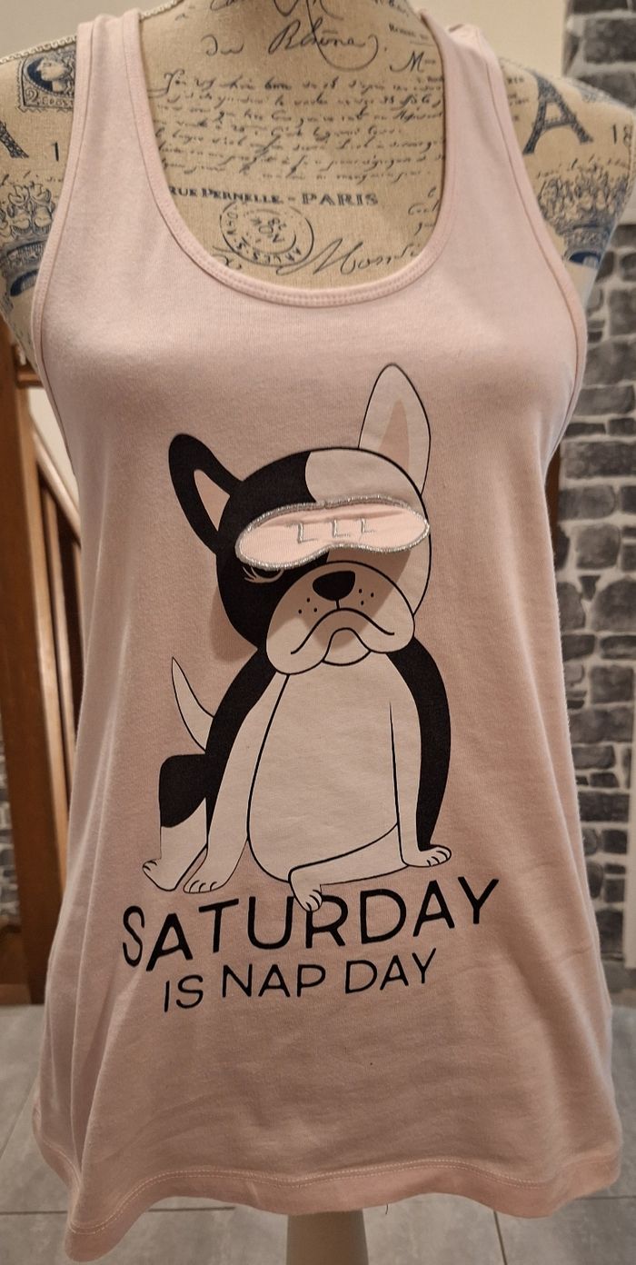 Pyjashort débardeur rose et short lilas imprimés bouledogues - photo numéro 2