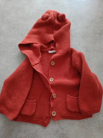 Gilet à capuche oreilles d'ours brique Bout'chou 9 mois
