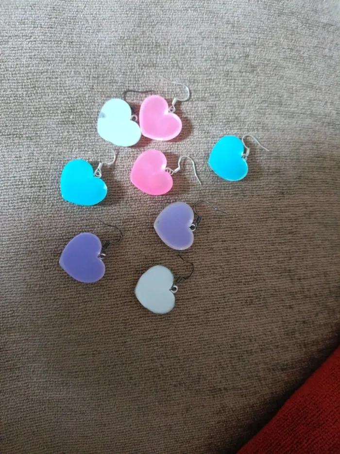 Lot boucles d'oreilles cœur paillettes barbie - photo numéro 6