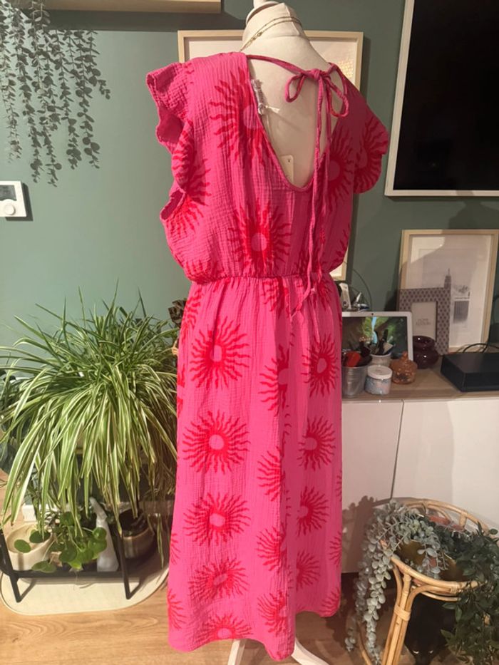 Longue robe d’été en gaz de coton Fushia soleil rouge grande taille 42-46 - photo numéro 4