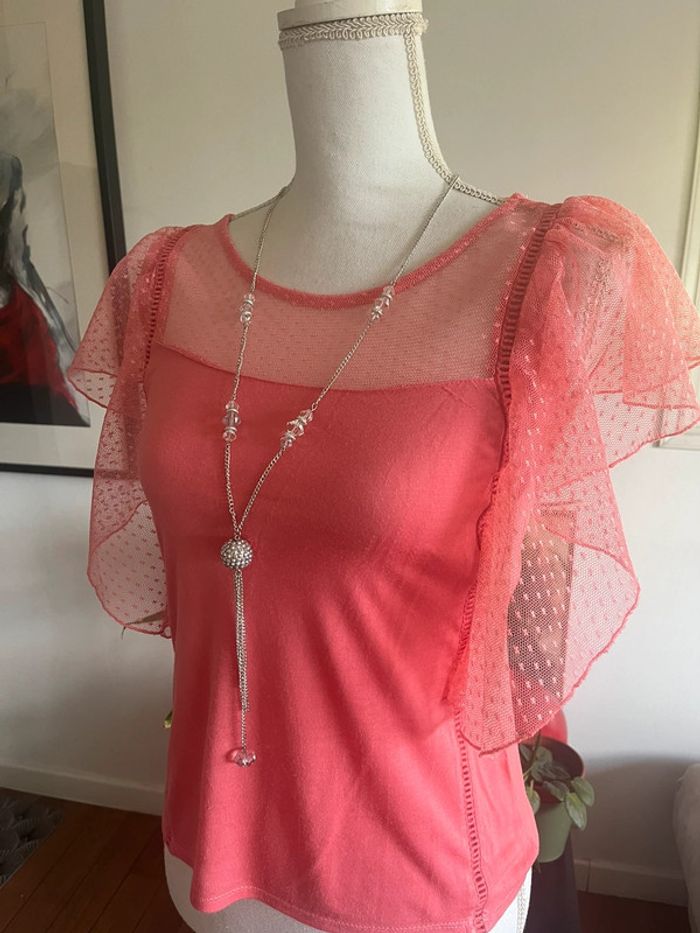 Blouse chic rose manches papillon plumetis NafNaf - photo numéro 3