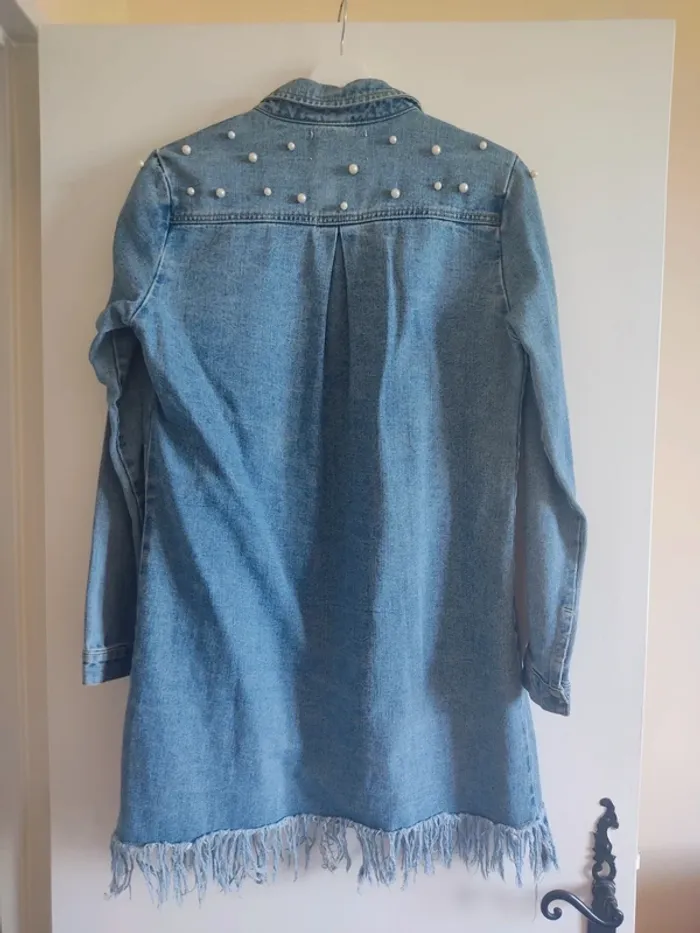 Longue veste jean femme perles style destroy vintage Redial M très bon état - photo numéro 4
