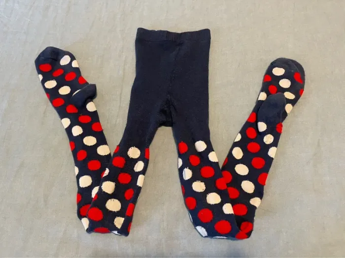 Collant d’hiver marine à pois blanc et rouge - 35/38