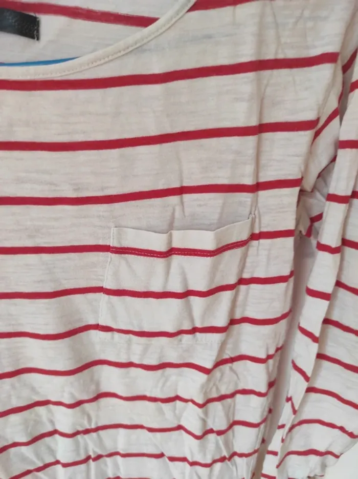 Marinière blanche et rouge manches 3/4 - photo numéro 3