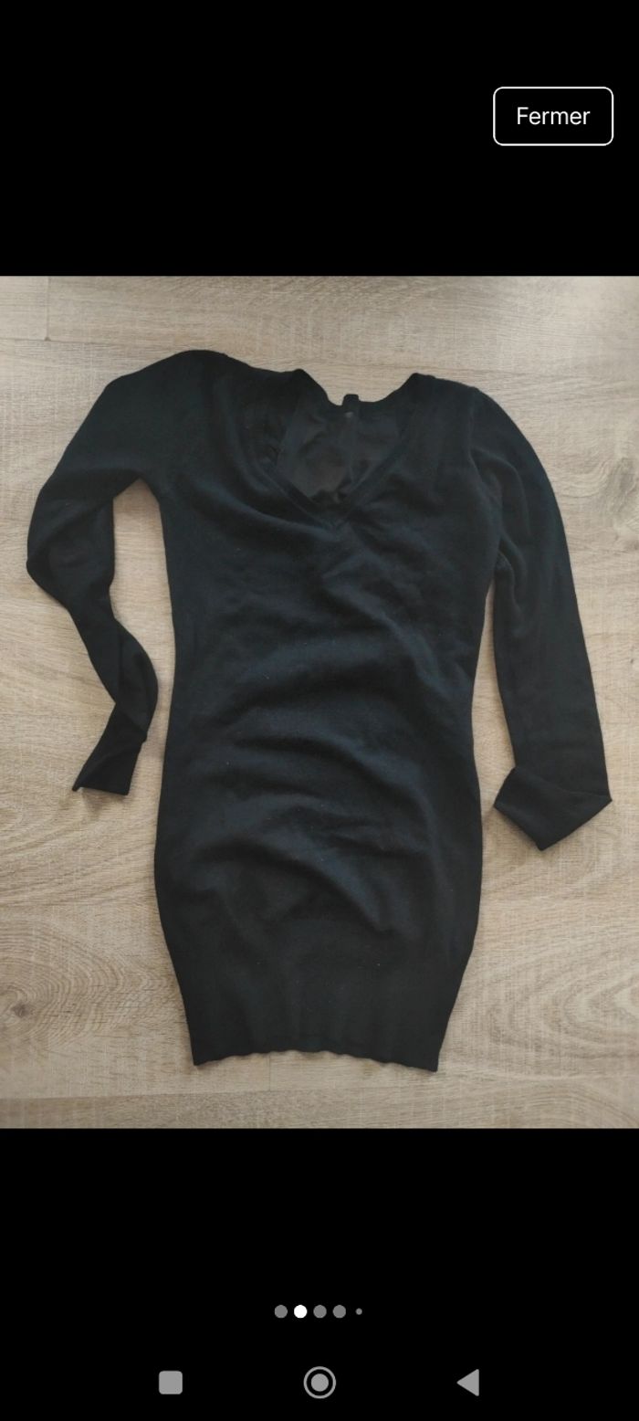 Pull long noir et neuf femme avec dos transparent et strass - photo numéro 2