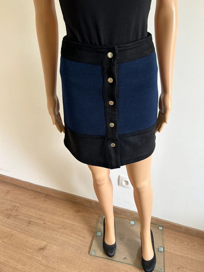 Jupe bleue marine et noire avec boutons pressions Morgan taille 34 TBE