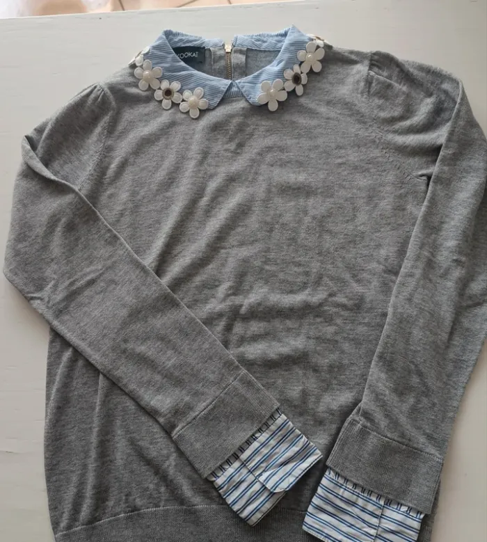 Pull col à fleurs gris et bleu Kookaï taille 1