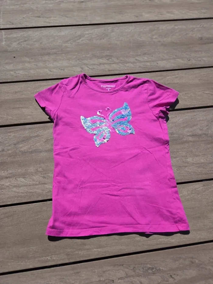 T-shirt sequins papillon rose fuschia 8 ans - photo numéro 2