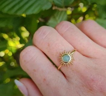 Bague soleil plaqué or et aventurine naturelle taille 50