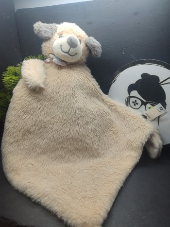 Grand doudou plat Chien beige marron grelot tex baby gris écharpe Fourrure 3814