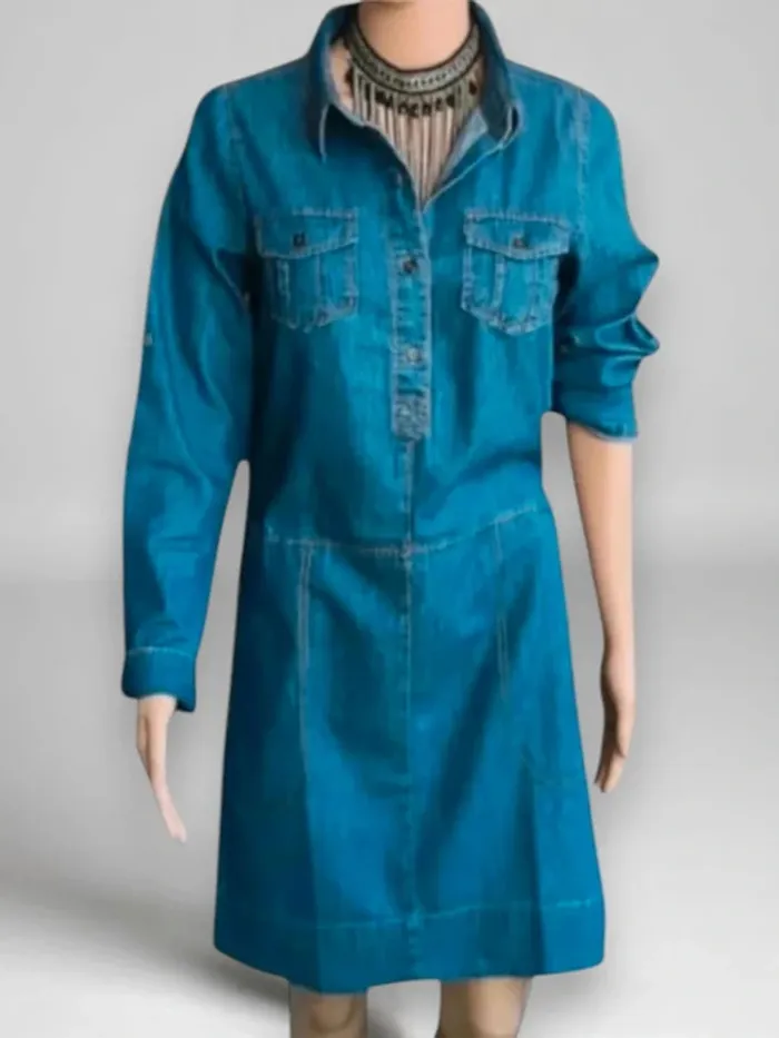 Robe jean mi-longue Somewhere effet chemise et jupe coupe droite 100 % coton - photo numéro 4