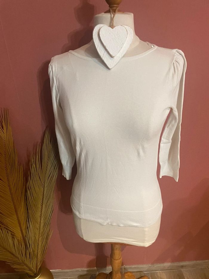 Pull léger blanc manches 3/4 T38 - photo numéro 2