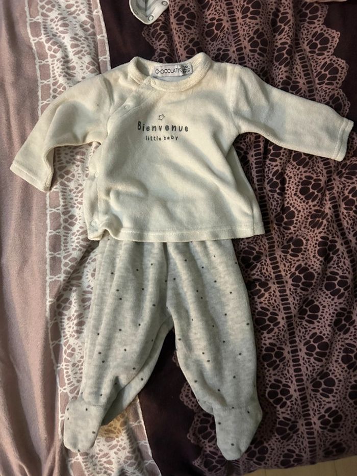 Pyjama 2 pièce fille 1 mois, chocolatine, bébé, pantalon, naissance