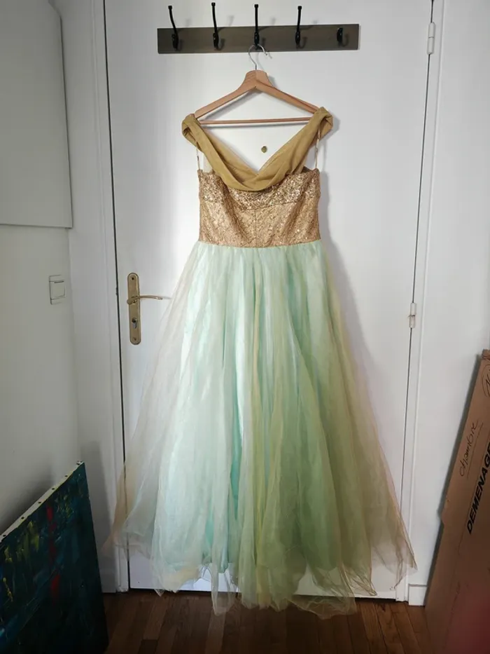 Robe de cérémonie dorée et menthe - 38/40 - photo numéro 3