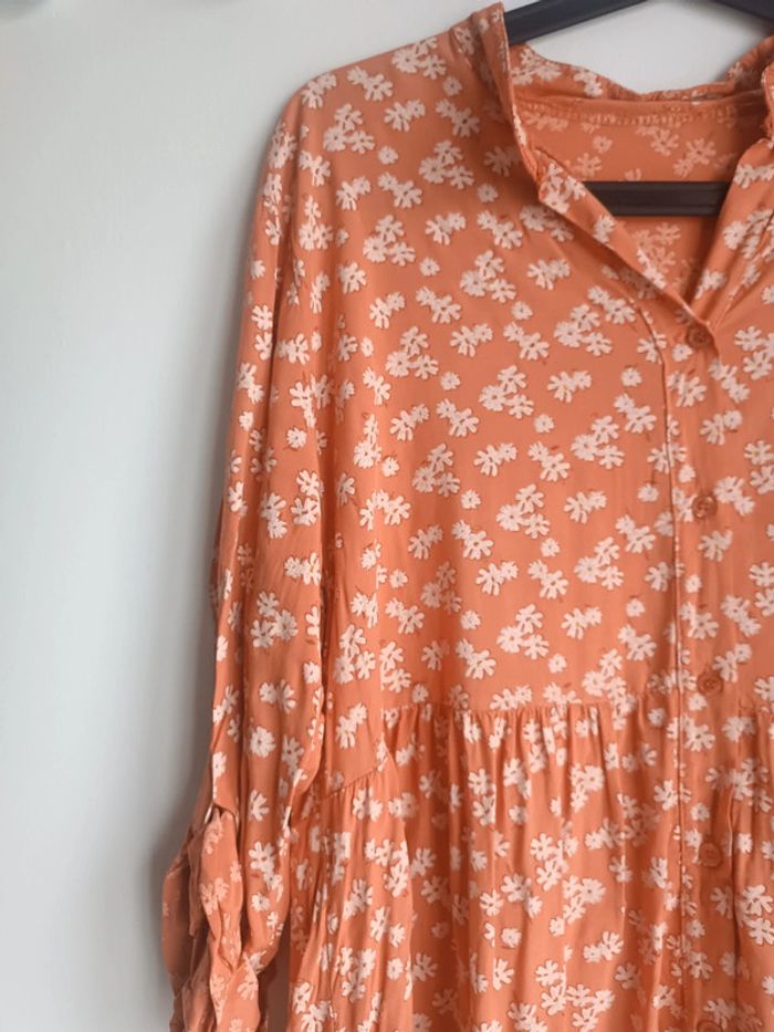 Robe chemisier fleurie saumon corail Taille Unique Camillia Neuf avec étiquette