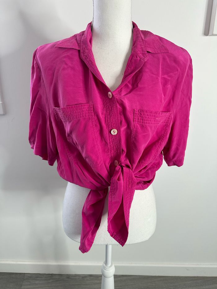 Chemise rose fuchsia en soie Canda Vintage T42 XL