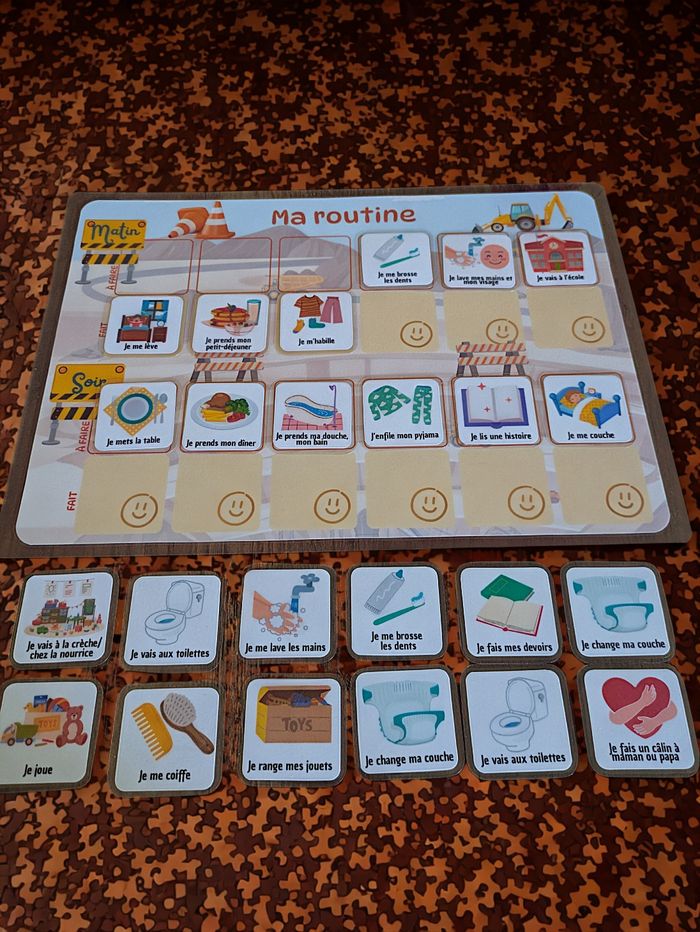 Tableau de routine enfant engin de chantier