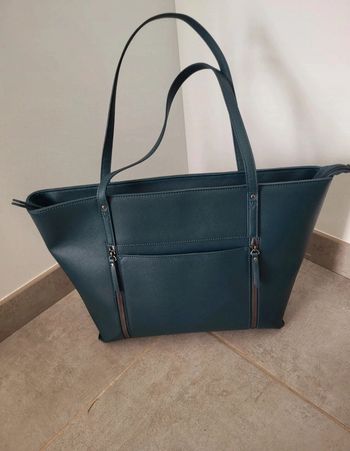 Sac cabas trapèze bleu canard femme compartiment pc neuf