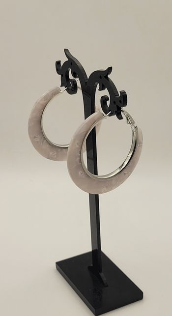 BOUCLES D'OREILLES ANNEAUX CREOLES MARBREES BLANC ! NEUF