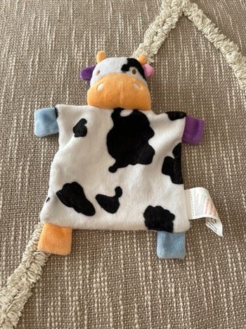 Peluche doudou plat 19cm Verbaudet vache blanche et noir orange parfait état