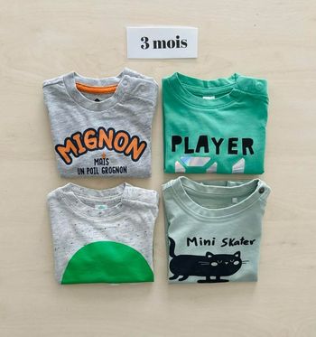 4 hauts manche longue - bébé garçon - taille 3 mois 