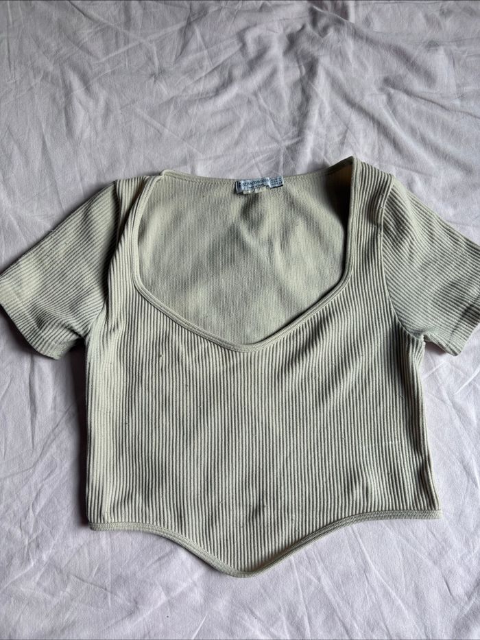 Crop top beige - maille côtelée - photo numéro 2
