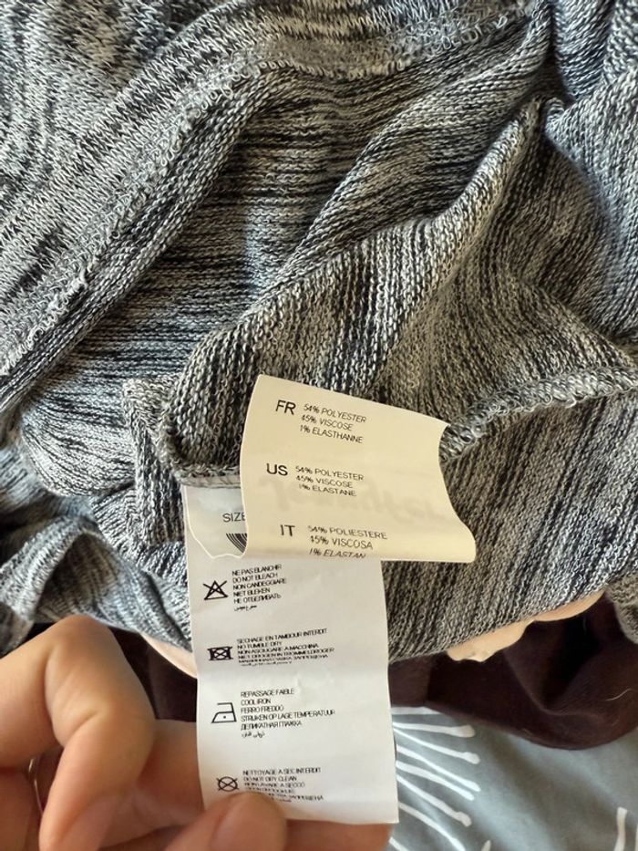 Haut t-shirt pull d'hiver gris moucheté décolleté en dentelle manches 3/4 - photo numéro 8
