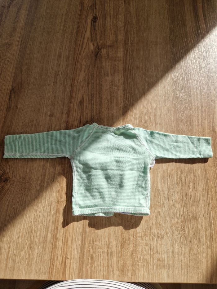 Petit Bateau - T-shirt Cache-cœur Coton Vert Pâle Rayé - 3 Mois - photo numéro 2
