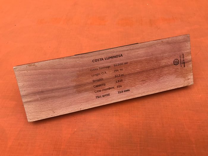 Bateau de Croisière Costa Luminosa Métal argenté patiné Socle en bois finition acajou. - photo numéro 6