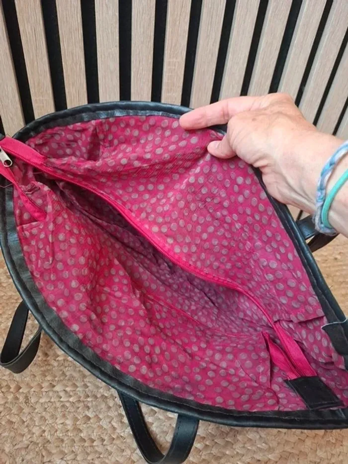 Sac cabat bandoulière rotin maille rose fushia - photo numéro 9