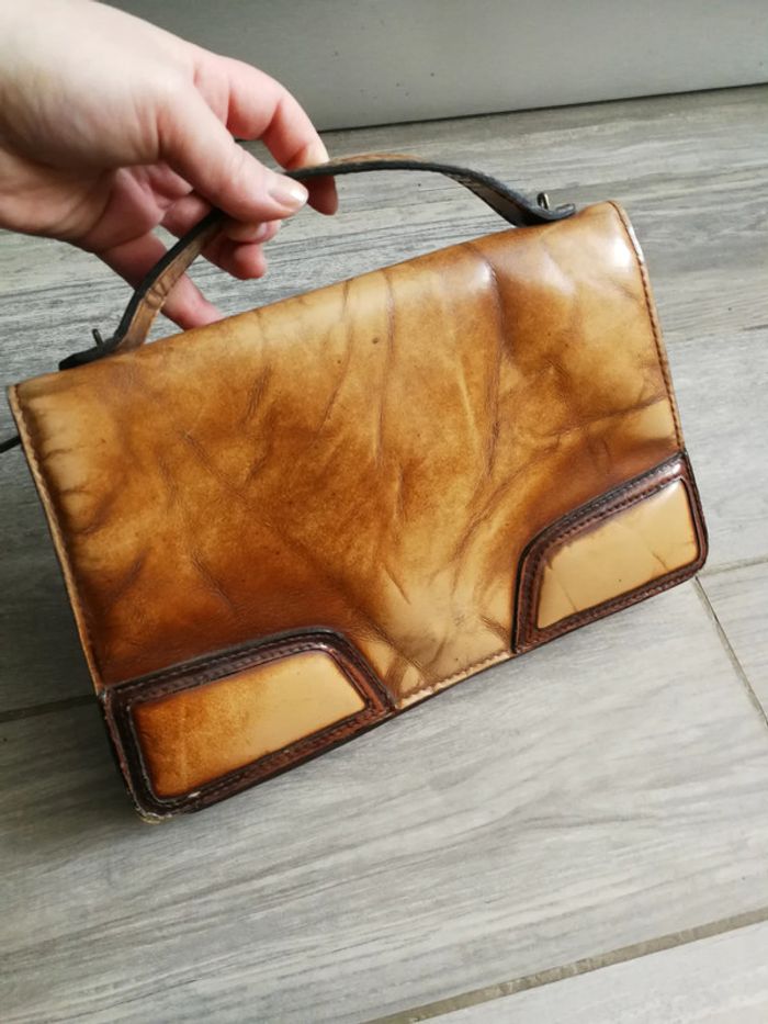Sac à main vintage en cuir marron beige - photo numéro 13