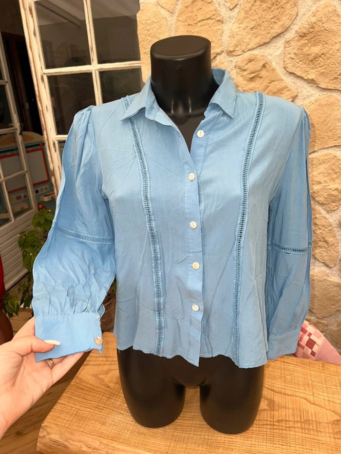 Chemise chemiser so sweet bleu clair taille M 38 femme broderies - photo numéro 3